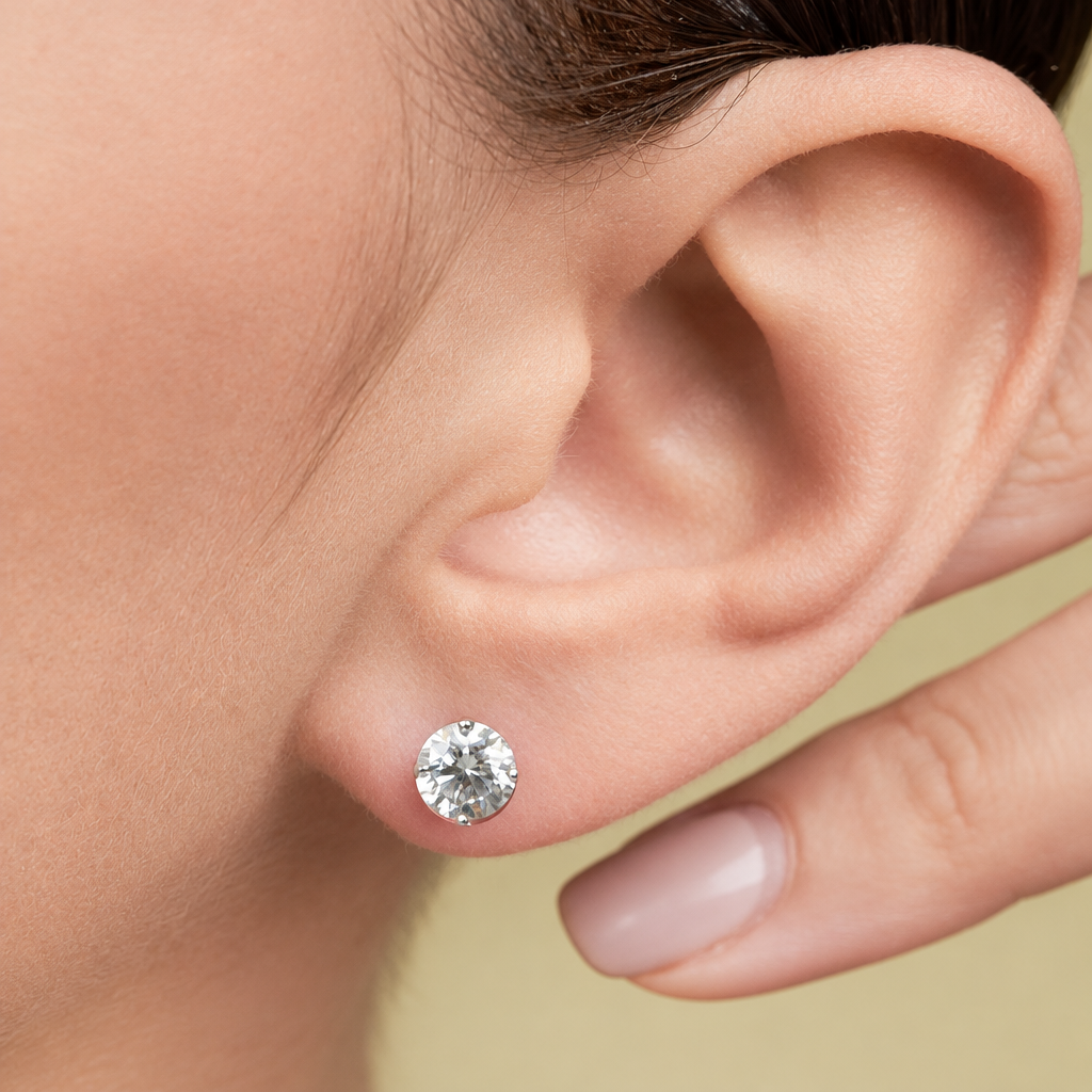 Lab Grown Diamond Stud Earrings IGI Certified in 14K White Gold 2 carat total worn on ear - Future Jewelry