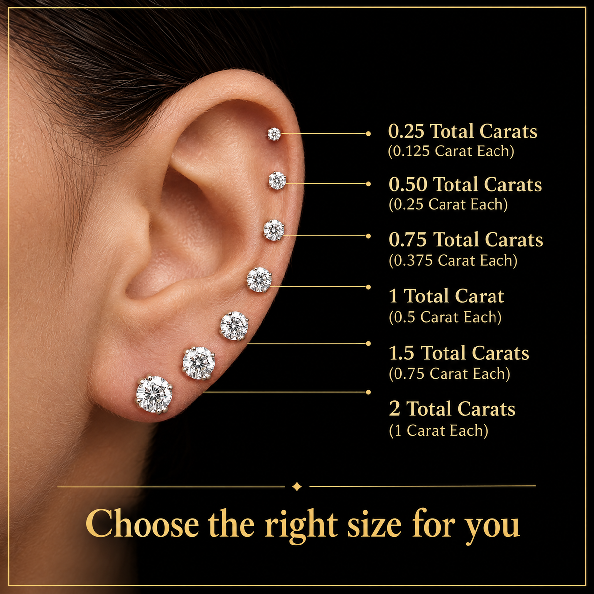 Lab Grown Diamond Stud Earrings IGI Certified in 14K Gold size chart - Future Jewelry
