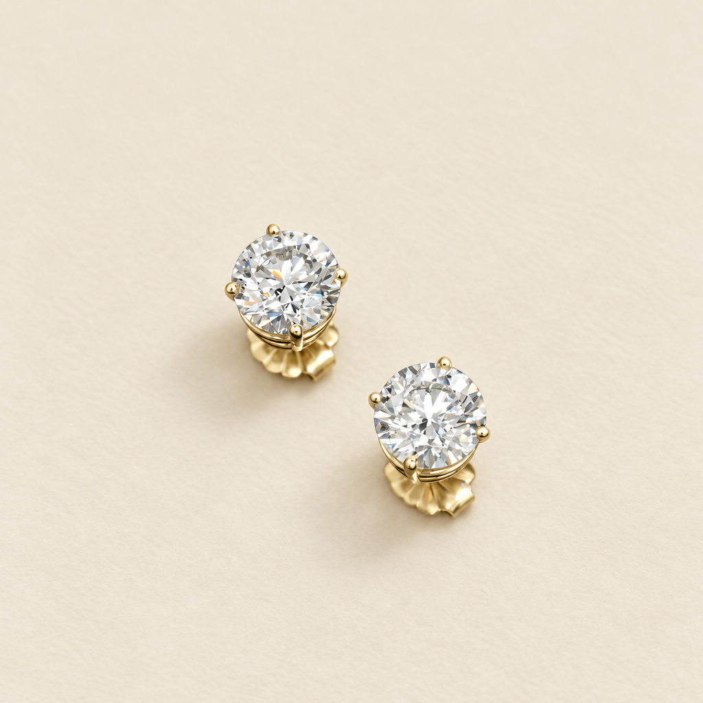 1-5 Carat Lab Diamond Solitaire Stud Earrings in 14K Yellow Gold - Future Jewelry