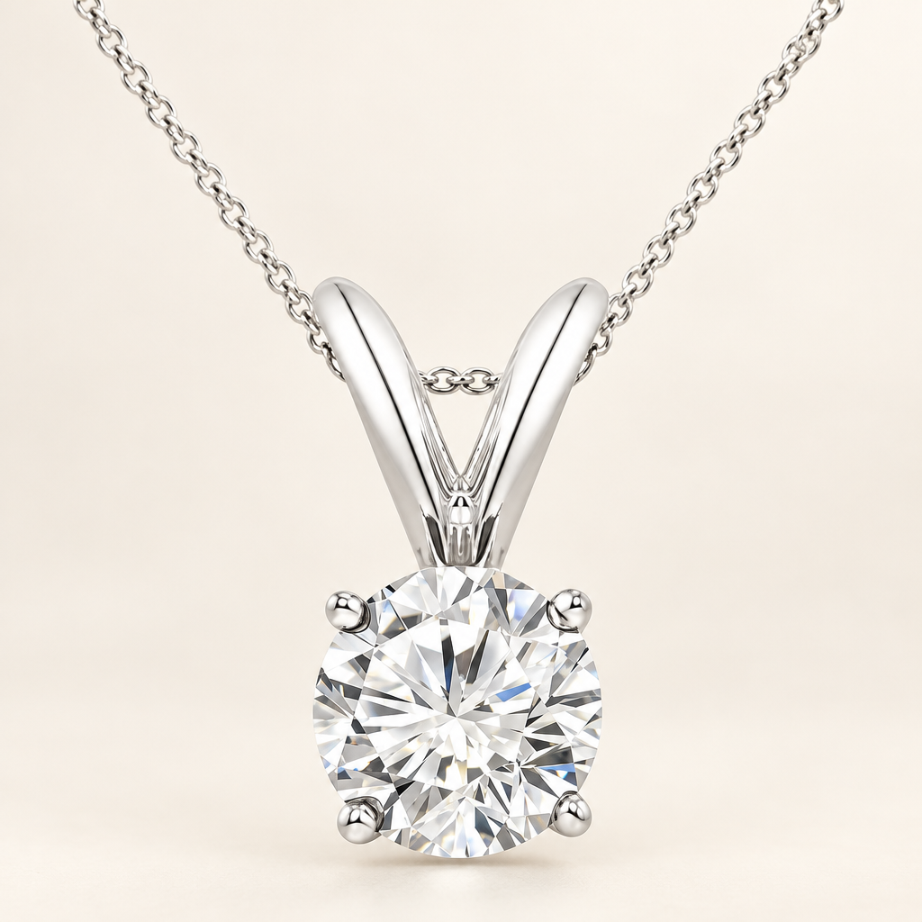 Round Lab Diamond Solitaire Pendant Necklace in 14K White Gold - Future Jewelry