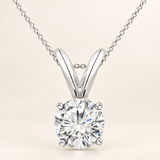 1 to 8 Carat Round Lab Grown Diamond Pendant Necklace, 14K White Gold