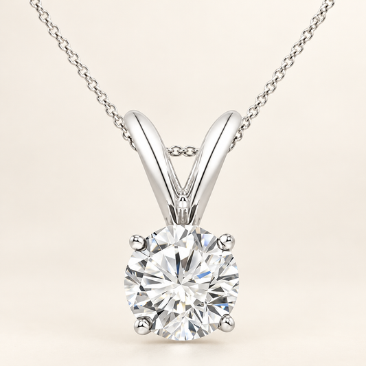 Round Lab Diamond Solitaire Pendant Necklace in 14K White Gold - Future Jewelry