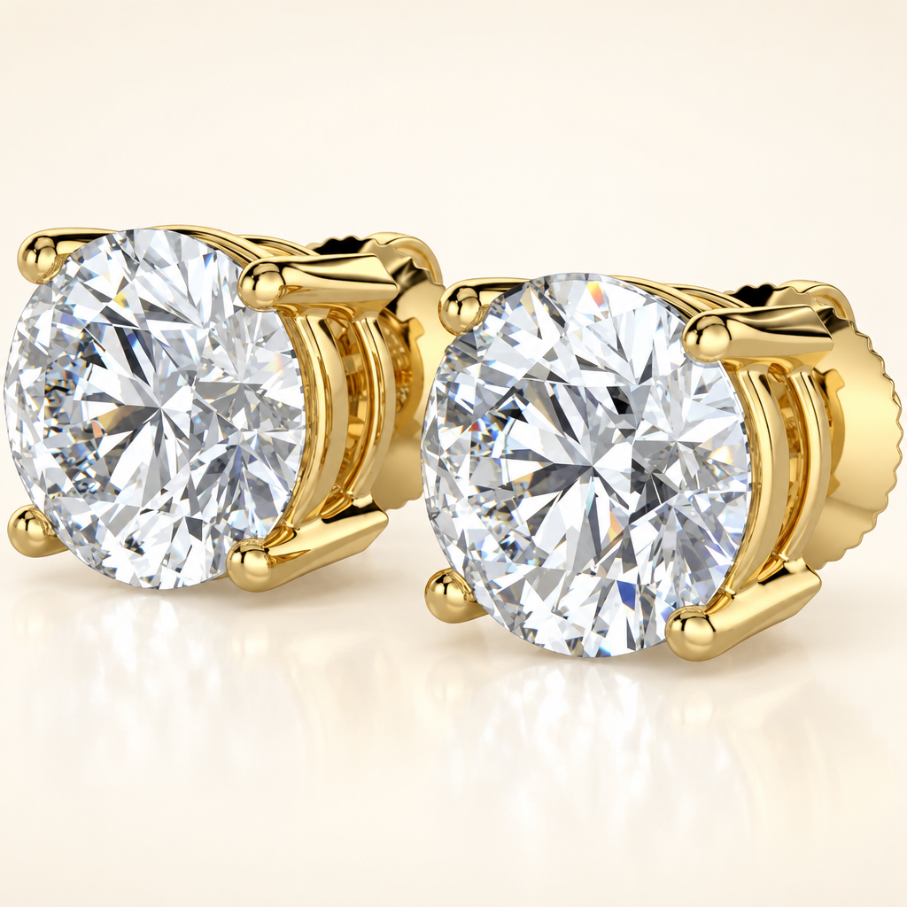 Round Cut Lab Grown Diamond Stud Earrings in 14K Yellow Gold - Future Jewelry