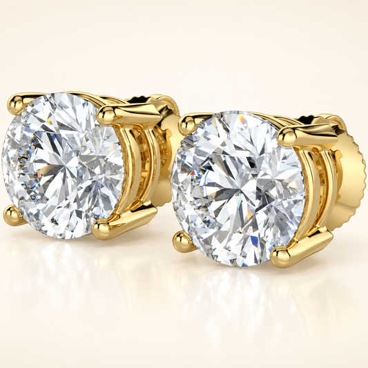 Round Cut Lab Grown Diamond Stud Earrings in 14K Yellow Gold - Future Jewelry