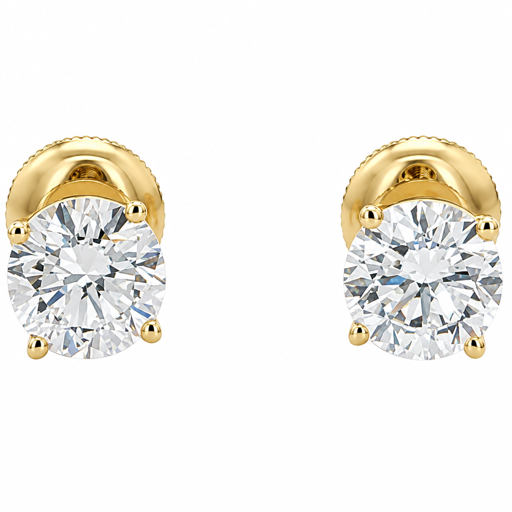 Round Cut Lab Grown Diamond Stud Earrings front view in 14K Yellow Gold - Future Jewelry