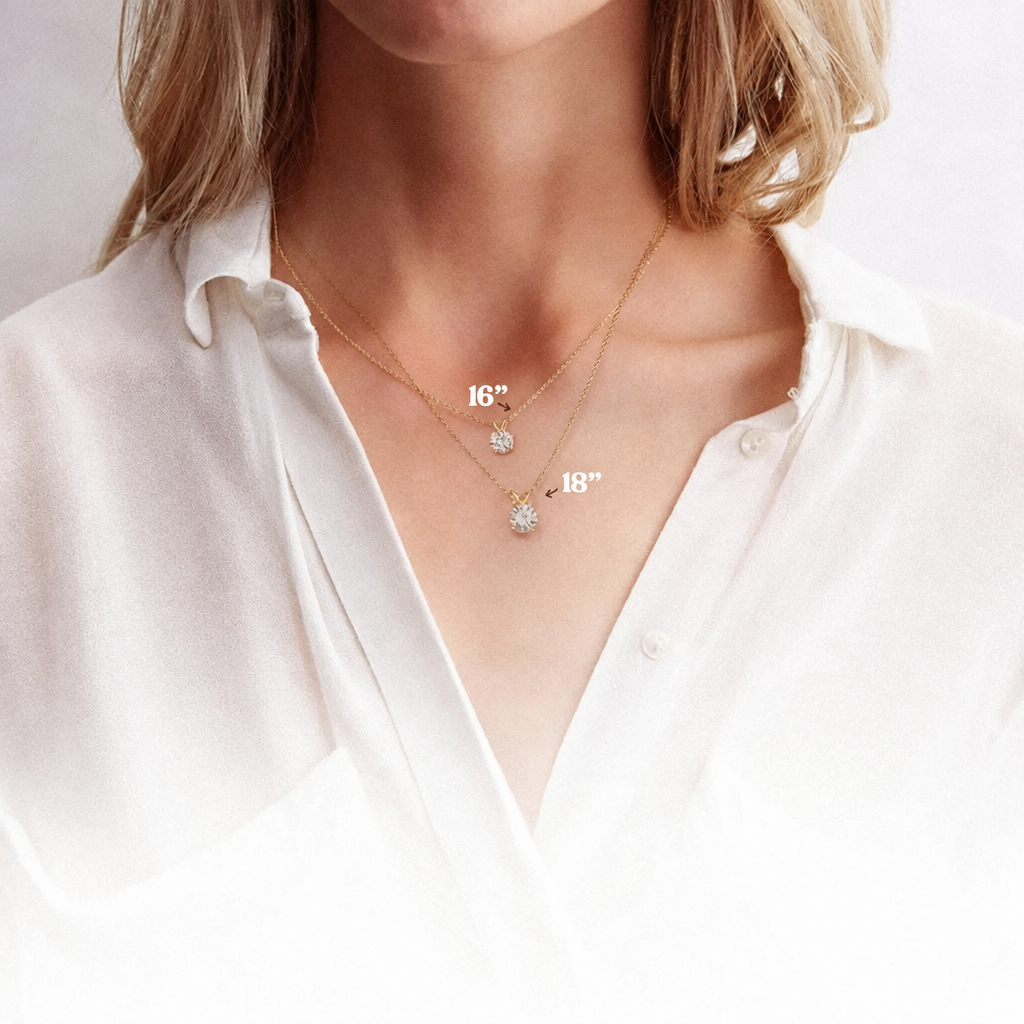 Lab Diamond Solitaire Pendant Necklace in 14K Yellow Gold, 16 and 18 inch chain lengths - Future Jewelry