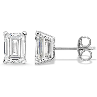Emerald Cut Lab Grown Diamond Stud Earrings, 14K Gold, IGI Certified