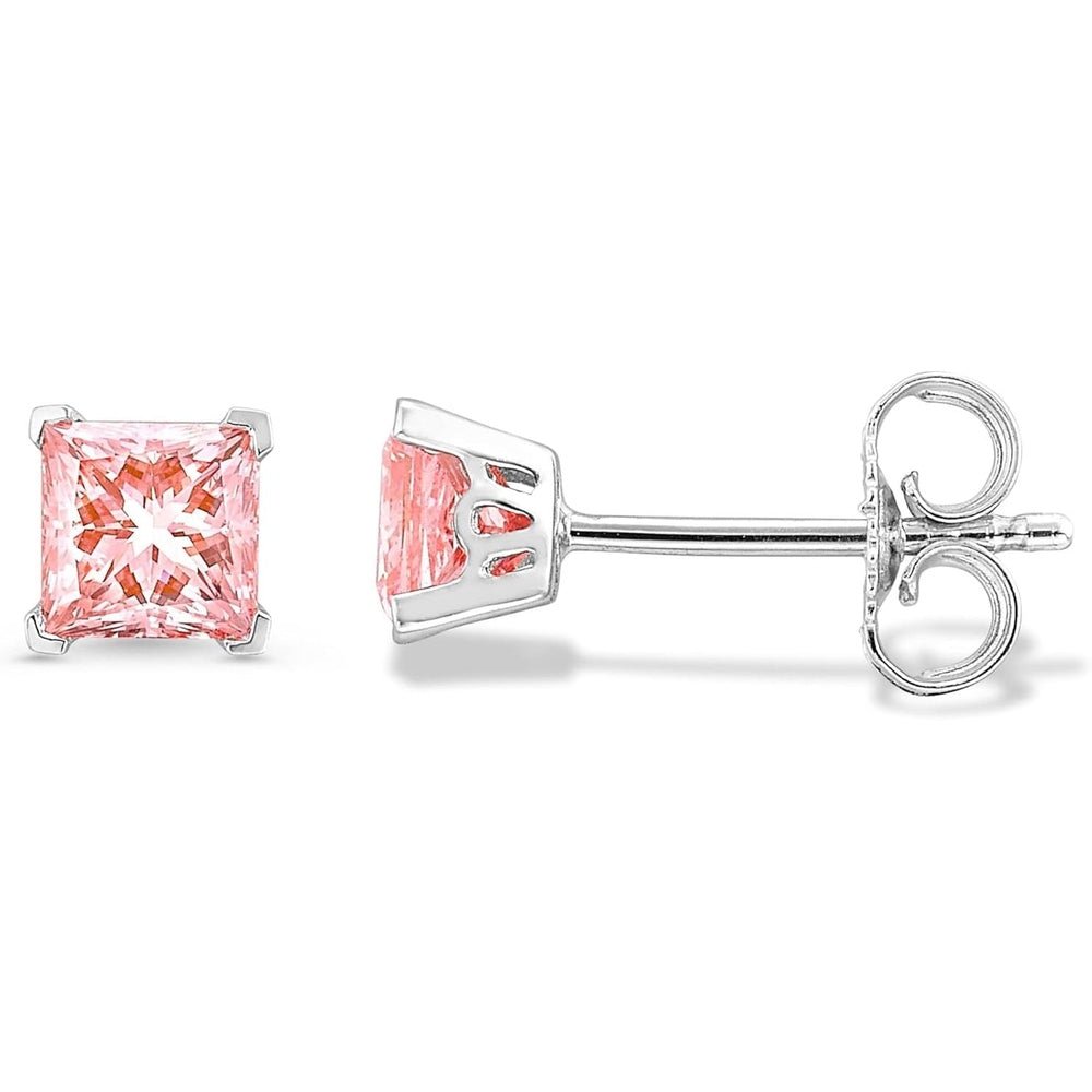 IGI Certified 1/2 to 4 Carat White Blue or Pink Lab Grown Diamond Stud Earrings for Women I 14k White Gold Earrings for Her (G - H, VS1 - VS2, cttw) Princess Cut Diamond I Push Back Studs - Future Jewelry