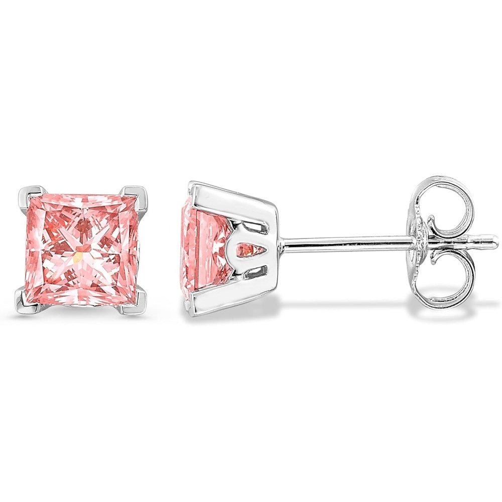 IGI Certified 1/2 to 4 Carat White Blue or Pink Lab Grown Diamond Stud Earrings for Women I 14k White Gold Earrings for Her (G - H, VS1 - VS2, cttw) Princess Cut Diamond I Push Back Studs - Future Jewelry