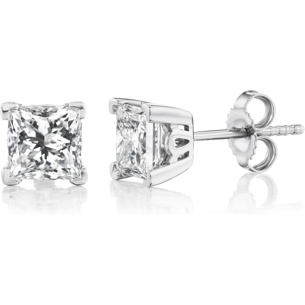 IGI Certified 1/2 to 4 Carat White Blue or Pink Lab Grown Diamond Stud Earrings for Women I 14k White Gold Earrings for Her (G - H, VS1 - VS2, cttw) Princess Cut Diamond I Push Back Studs - Future Jewelry
