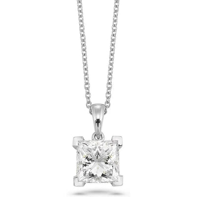 1 Carat Princess Cut Lab Grown Diamond Solitaire Pendant Necklace