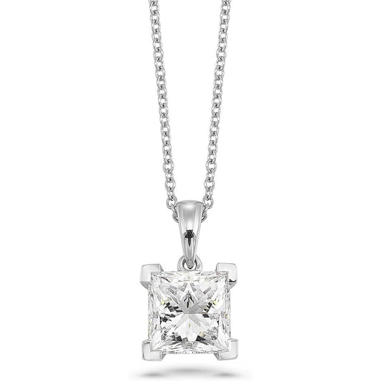 IGI Certified 1/4 to 3 Carat Princess Cut Lab Grown Diamond Square Solitaire Pendant Necklace for Women I 16 to 18 Inch Adjustable Chain - Future Jewelry