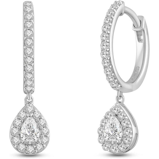 Jewelili 925 Sterling Silver Diamond Dangle Earrings for Women | 0.50 CTW | H Color I1 Clarity | Lab Grown Diamond Teardrop Earrings - Future Jewelry