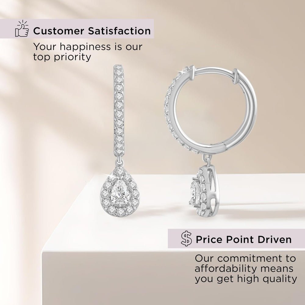 Jewelili 925 Sterling Silver Diamond Dangle Earrings for Women | 0.50 CTW | H Color I1 Clarity | Lab Grown Diamond Teardrop Earrings - Future Jewelry