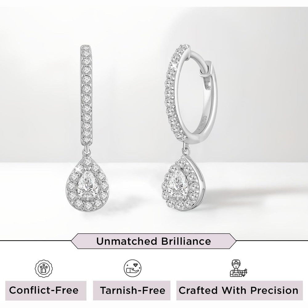Jewelili 925 Sterling Silver Diamond Dangle Earrings for Women | 0.50 CTW | H Color I1 Clarity | Lab Grown Diamond Teardrop Earrings - Future Jewelry