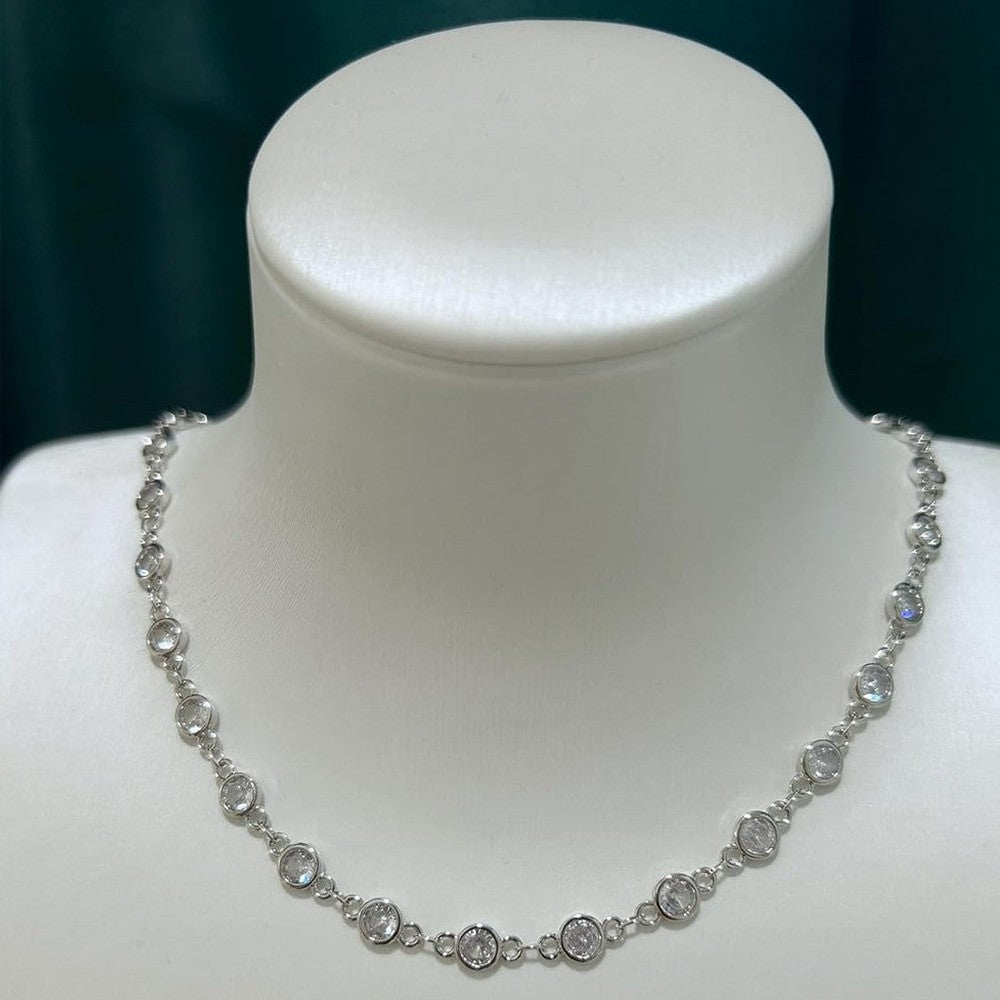 Lab Created Diamond Station Tennis Necklace in Large Size 5mm Bezel Set Round Brilliant Cut Stones - Hypoallergenic Elegant Diamond - Future Jewelry