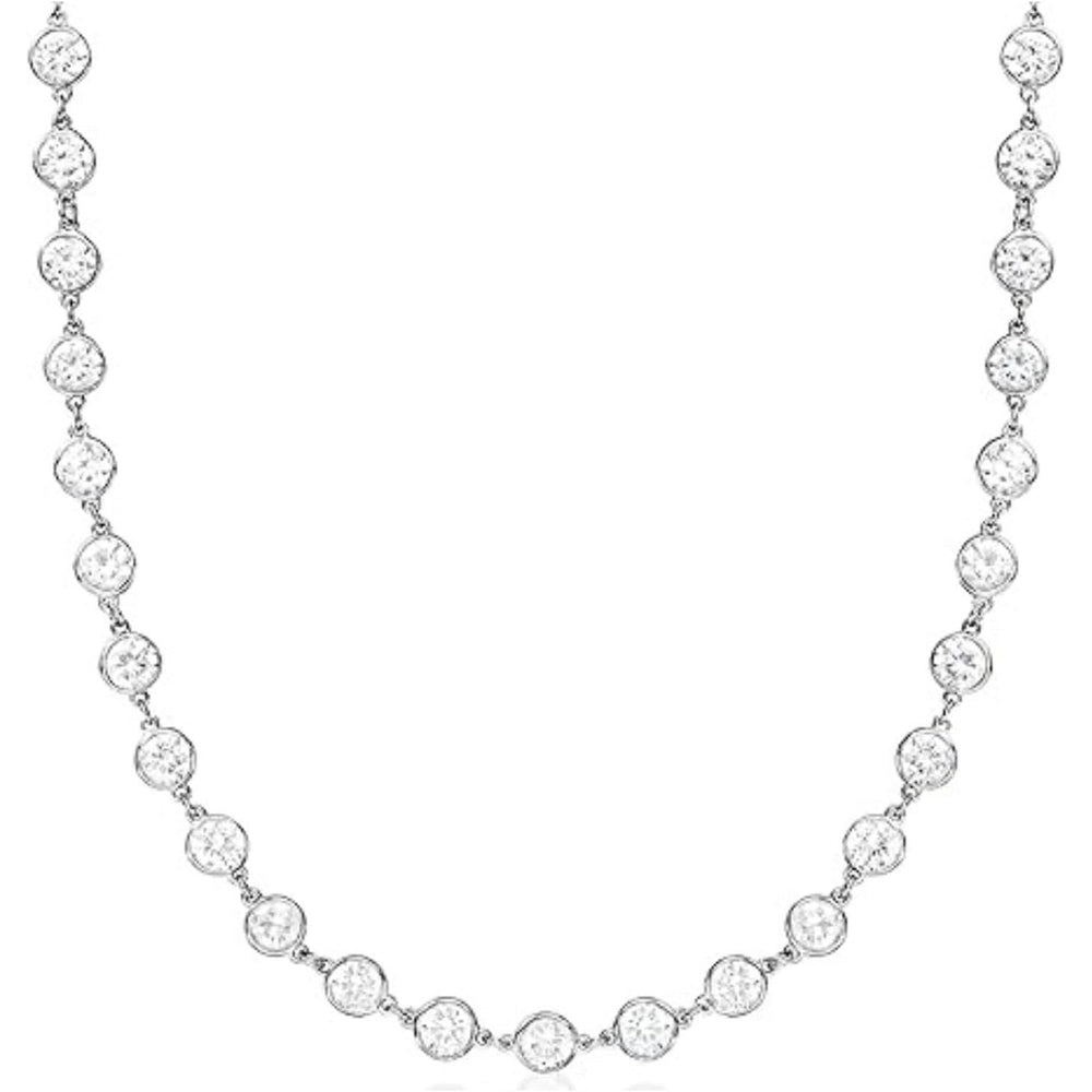 Lab Created Diamond Station Tennis Necklace in Large Size 5mm Bezel Set Round Brilliant Cut Stones - Hypoallergenic Elegant Diamond - Future Jewelry