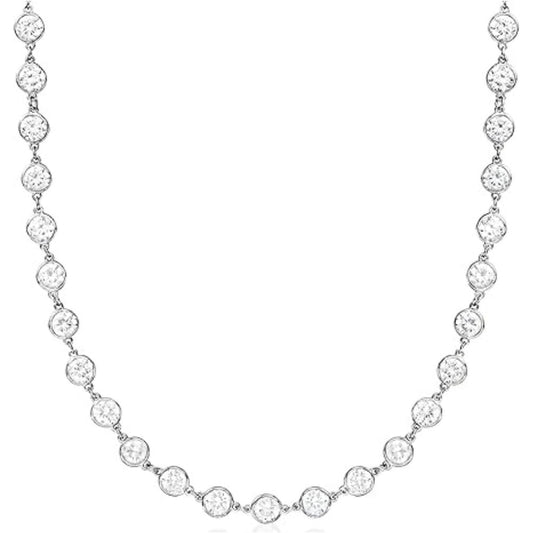 Lab Created Diamond Station Tennis Necklace in Large Size 5mm Bezel Set Round Brilliant Cut Stones - Hypoallergenic Elegant Diamond - Future Jewelry