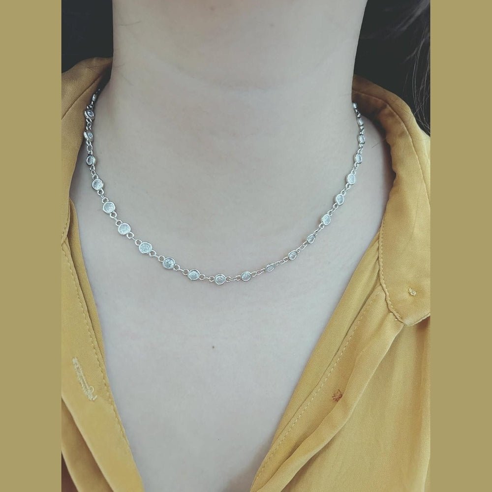 Lab Created Diamond Station Tennis Necklace in Large Size 5mm Bezel Set Round Brilliant Cut Stones - Hypoallergenic Elegant Diamond - Future Jewelry