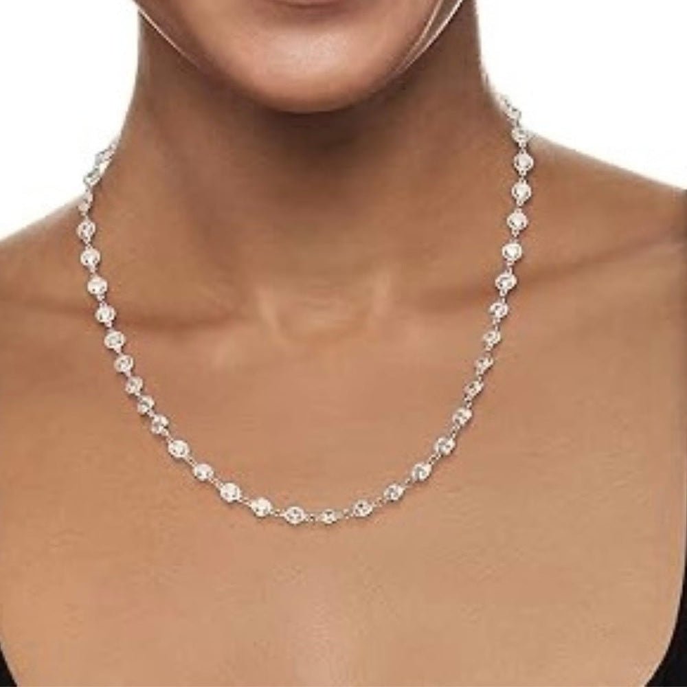 Lab Created Diamond Station Tennis Necklace in Large Size 5mm Bezel Set Round Brilliant Cut Stones - Hypoallergenic Elegant Diamond - Future Jewelry