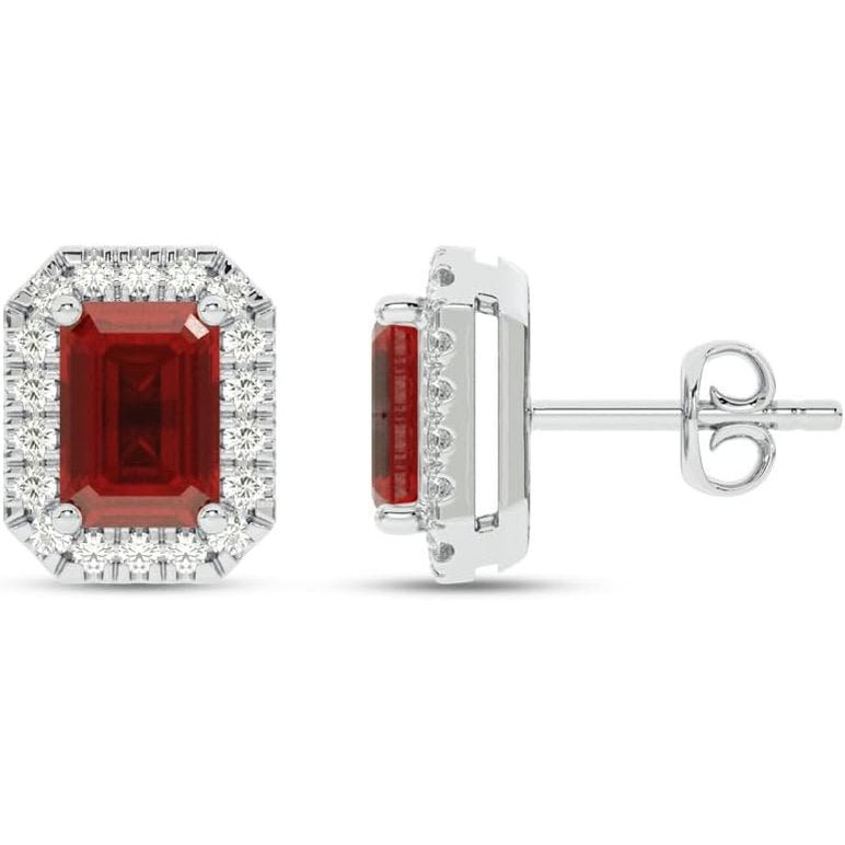 Lab Created Ruby and Lab Grown Diamond Halo Stud Earrings for Women | 10K Solid White Gold Earrings | Multiple Shapes and Weights to Choose From - Future Jewelry