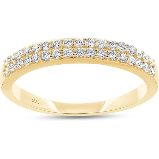 Lab Diamond Double Row Wedding Band in 14K Gold Over Silver - Future Jewelry
