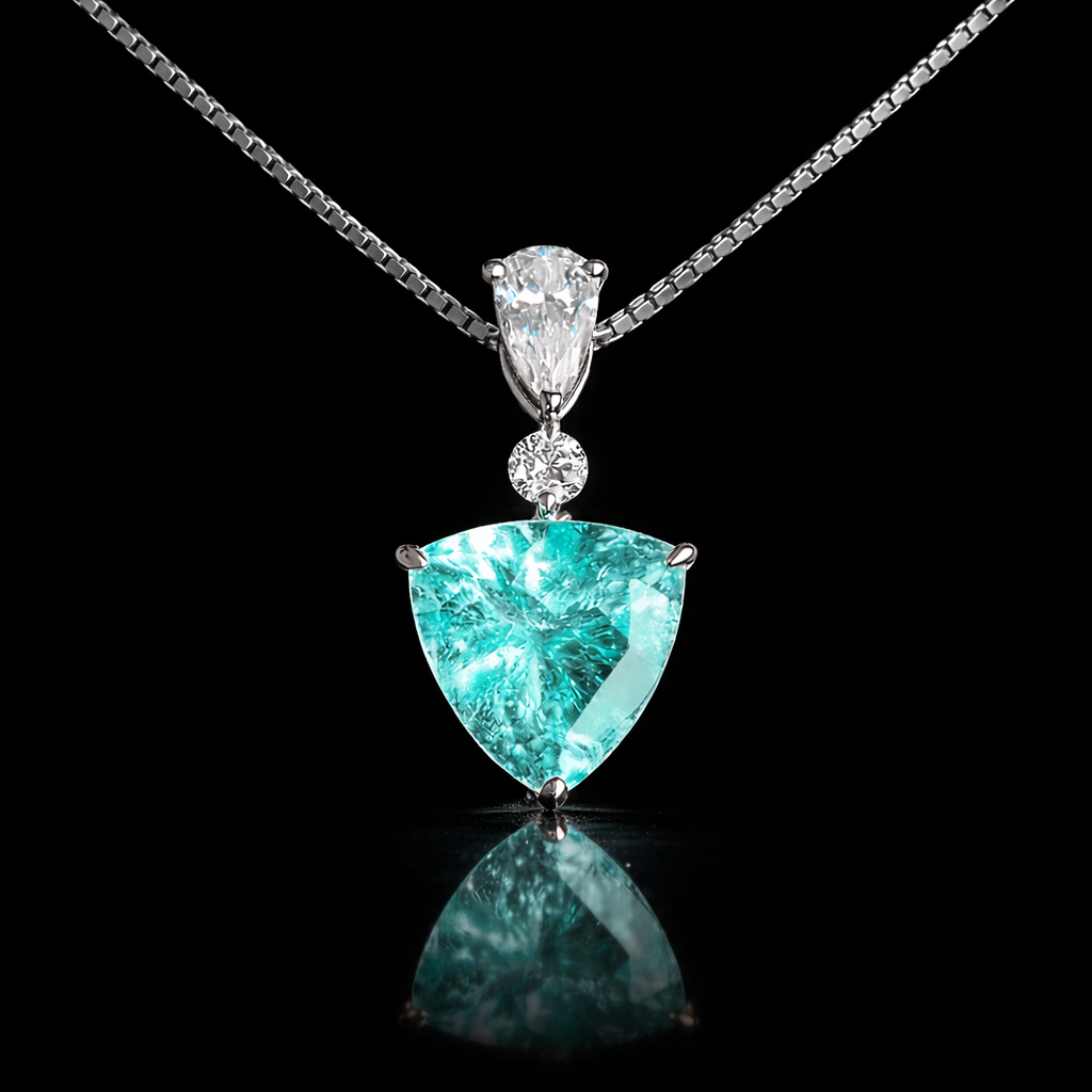Lab diamond jewelry aqua trillion cut pendant necklace with lab diamonds in white gold-jpg