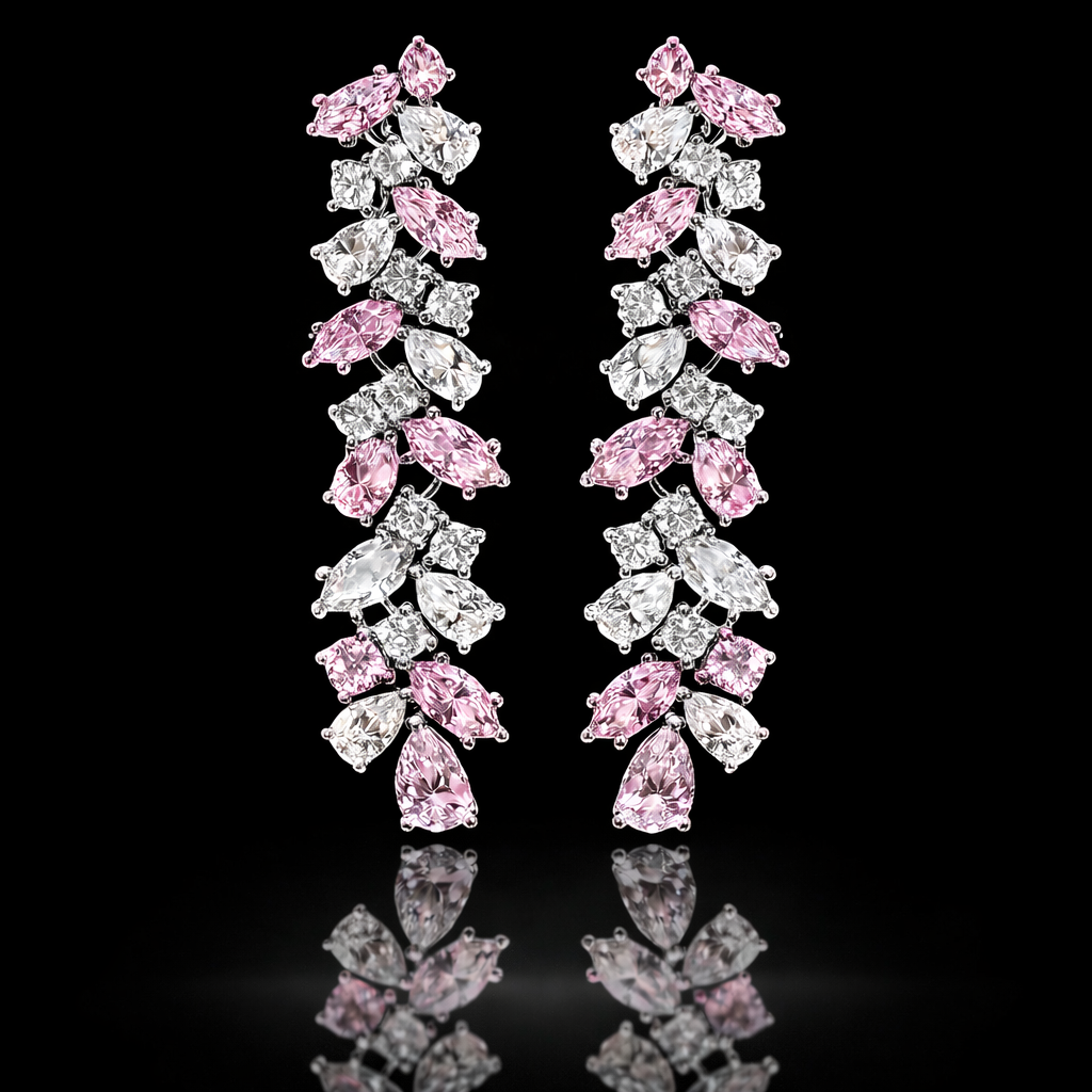 Lab diamond jewelry pink and white diamond drop earrings in luxury statement design