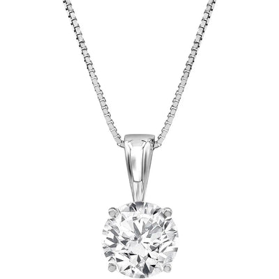 Lab Grown Diamond Solitaire Necklace, 14K White Gold