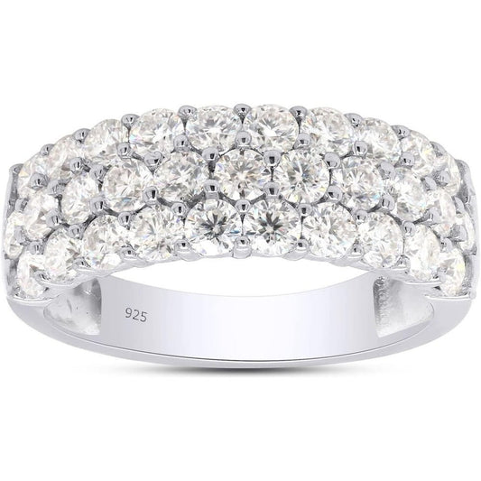 Lab Diamond Three Row Half Eternity Band in 14K White Gold - Future Jewelry