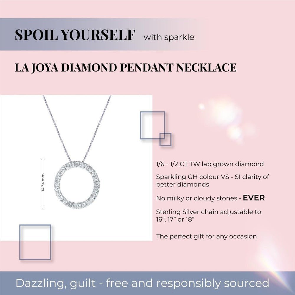 Lab Grown Circle Diamond Necklace For Women | 1/6 - 1 CT. TW. Real White Gold Silver Diamond Pendant | Ideal Gift for Her - Future Jewelry