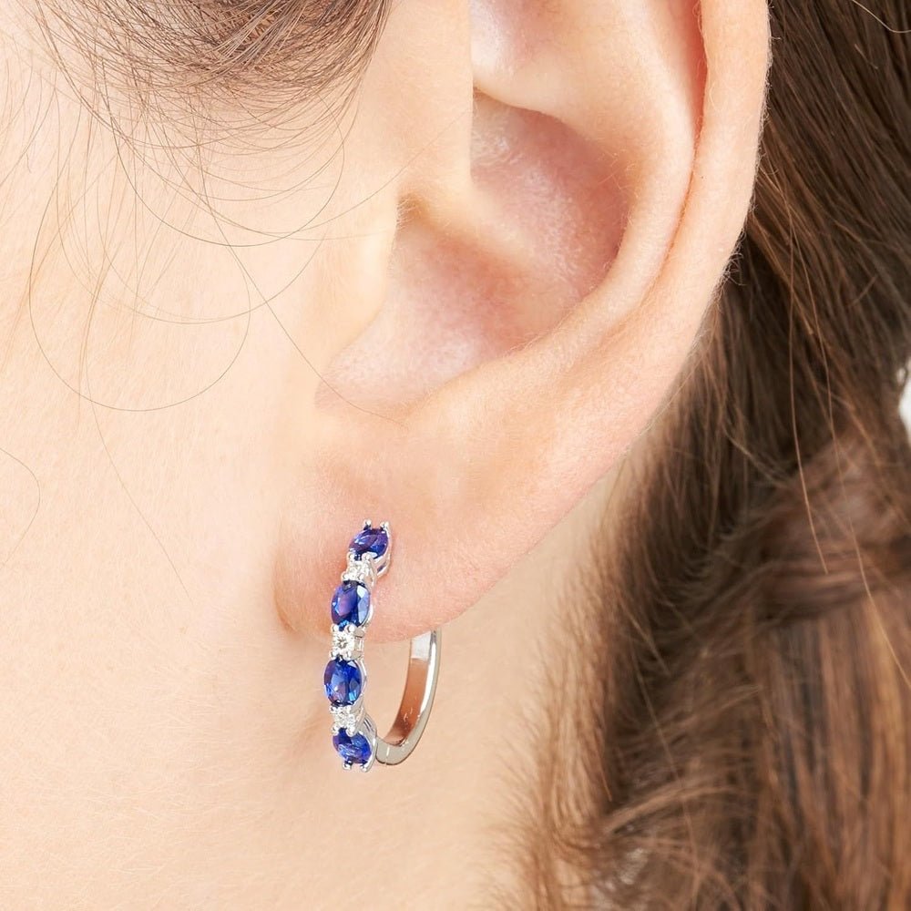 Lab Grown Diamond and Gem Hoop Earrings in Silver - Future Jewelry