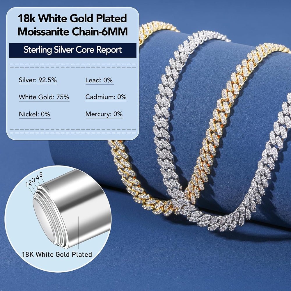 Lab Grown Diamond Cuban Link Chain 5.3 - 7 Ct Miami Cuban Necklace 18k Gold Plated Sterling Silver Iced Out Chain 6MM Moissanite Chain For Men Women - Future Jewelry