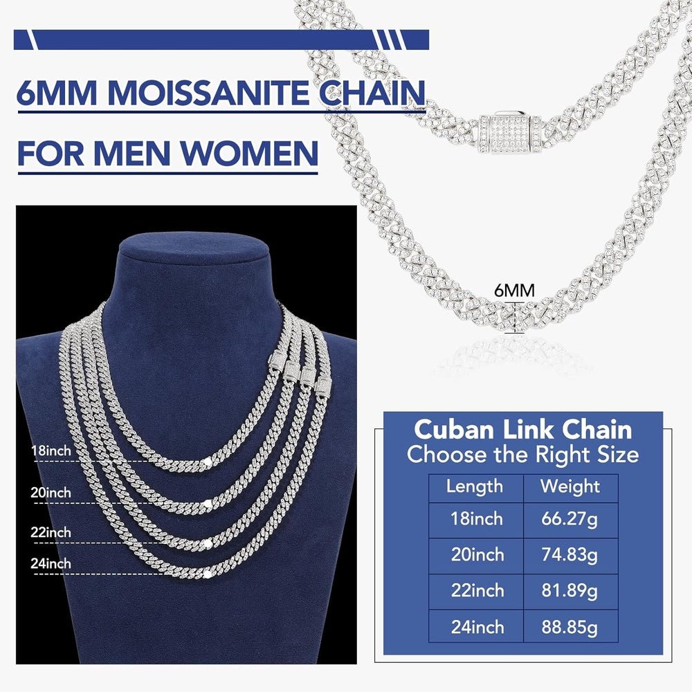 Lab Grown Diamond Cuban Link Chain 5.3 - 7 Ct Miami Cuban Necklace 18k Gold Plated Sterling Silver Iced Out Chain 6MM Moissanite Chain For Men Women - Future Jewelry