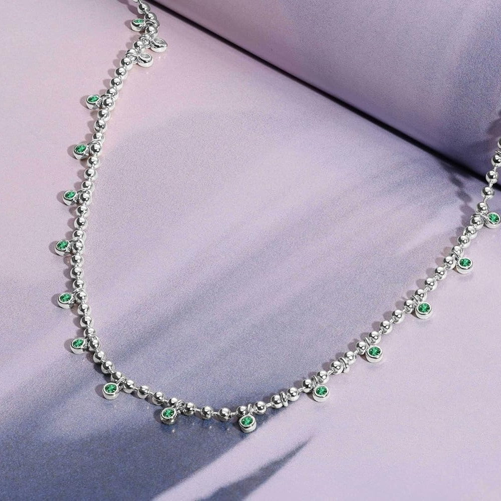 Lab Grown Diamond & Emerald Necklace in Gold Over Silver - Future Jewelry