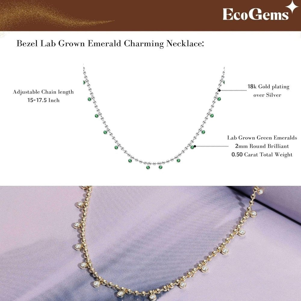 Lab Grown Diamond & Emerald Necklace in Gold Over Silver - Future Jewelry