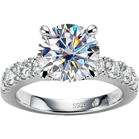 Lab Grown Diamond Engagement Ring, Total 4.3cttw D Color Round/Oval/Asscher Cut, 925 Sterling Silver Promise Anniversary Rings for Women - Future Jewelry