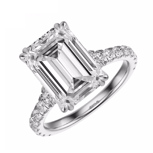Lab grown diamond engagement ring with 4.50 carat emerald cut center in 14K white gold. F VS2 clarity makes it bold, refined, and radiant. - Future Jewelry