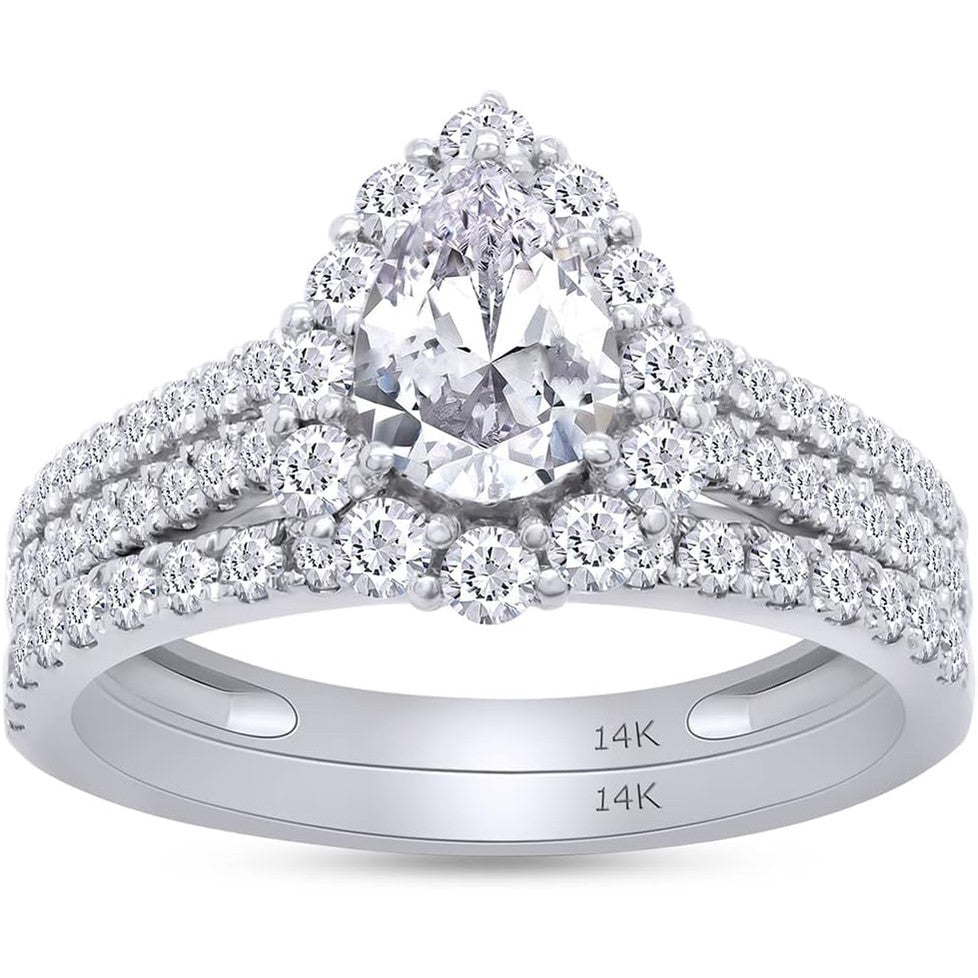 Lab Grown Diamond Halo Bridal Ring Set in 14K Gold - Future Jewelry