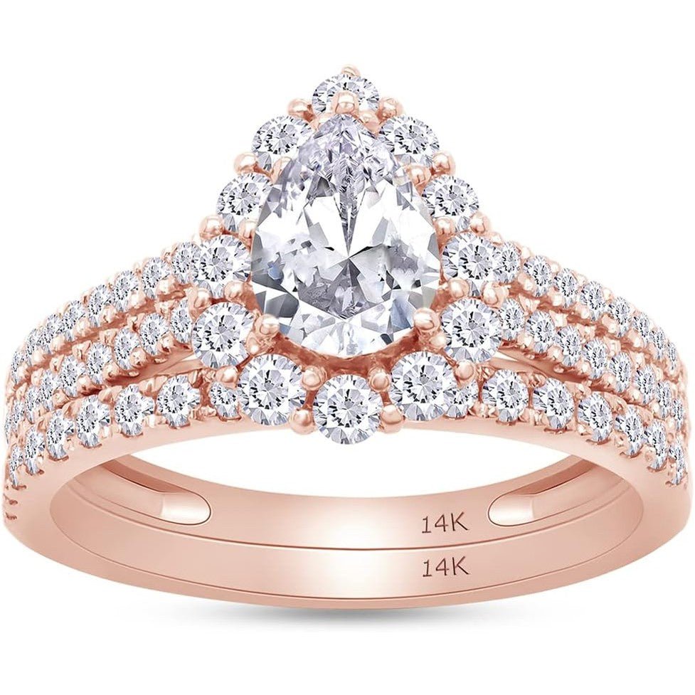 Lab Grown Diamond Halo Bridal Ring Set in 14K Gold - Future Jewelry