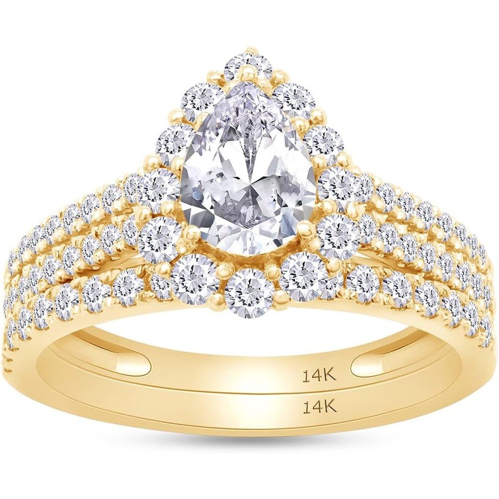 Lab Grown Diamond Halo Bridal Ring Set in 14K Gold - Future Jewelry