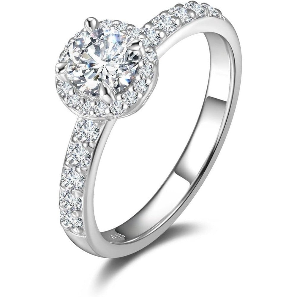 Lab grown diamond halo ring in sterling silver with 0.64–1.43 carat total weight sparkle. A promise, engagement, or anniversary gift she'll treasure. - Future Jewelry