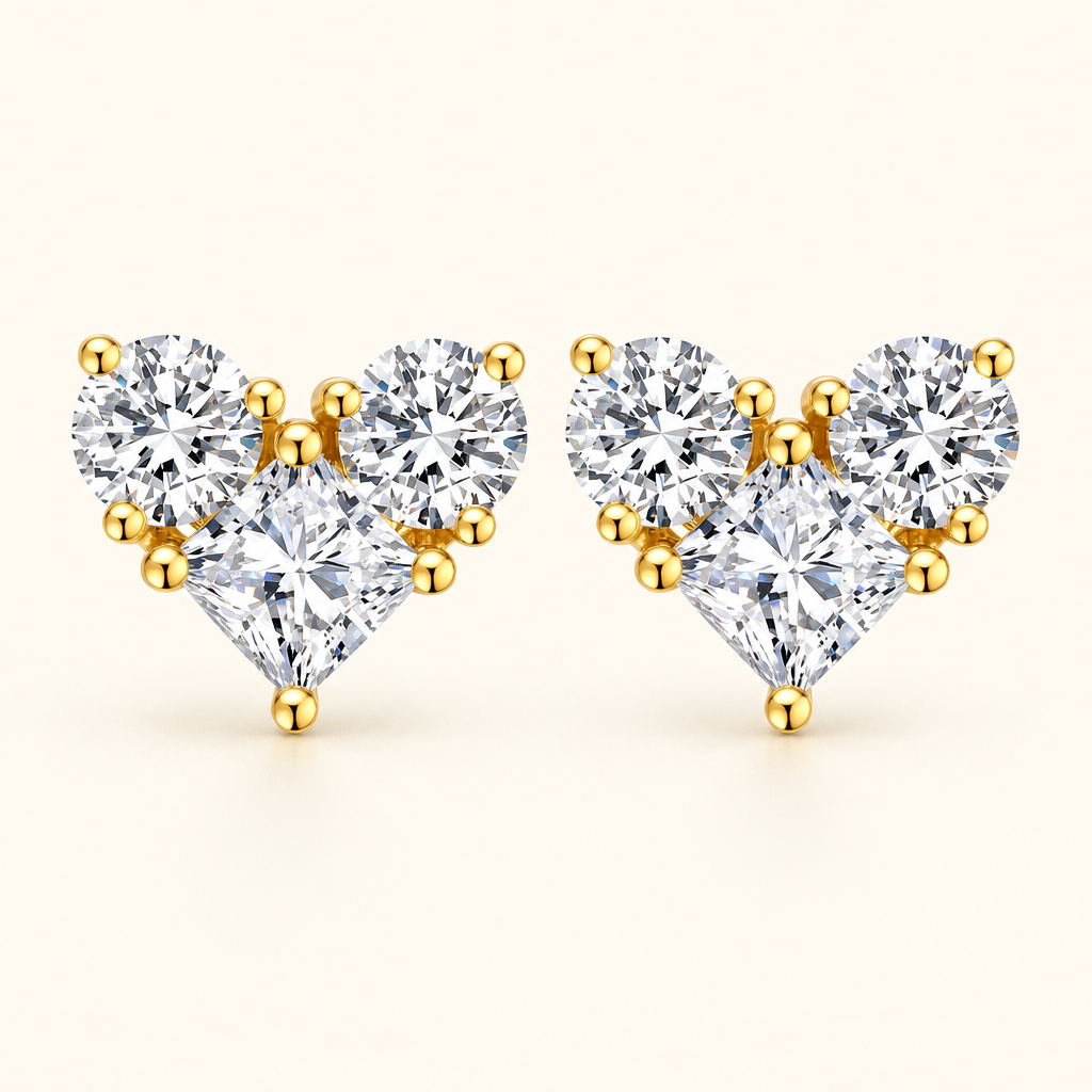 Lab Grown Diamond Heart Stud Earrings in 18K Yellow Gold - Future Jewelry