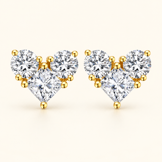 Lab Grown Diamond Heart Stud Earrings in 18K Yellow Gold - Future Jewelry