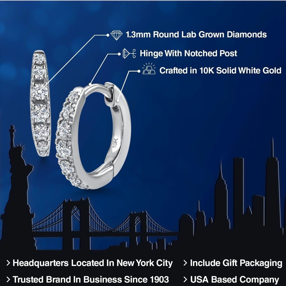 Lab Grown Diamond Hoop Earrings in 10K White Gold, Ten Millimeter - Future Jewelry