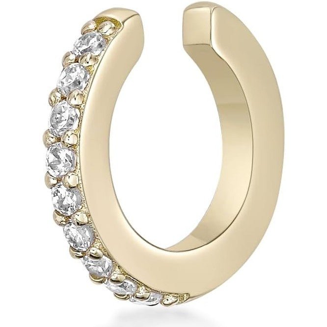 Lab Grown Diamond Huggie Ear Cuff Earring for Women - 18k Yellow Gold Plated 925 Sterling Silver Earrings for Her (F - G, VS1 - VS2, 0.08 cttw) Open Non Piercing Hypoallergenic - Future Jewelry