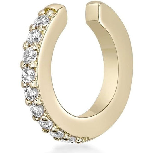 Lab Grown Diamond Huggie Ear Cuff Earring for Women - 18k Yellow Gold Plated 925 Sterling Silver Earrings for Her (F - G, VS1 - VS2, 0.08 cttw) Open Non Piercing Hypoallergenic - Future Jewelry