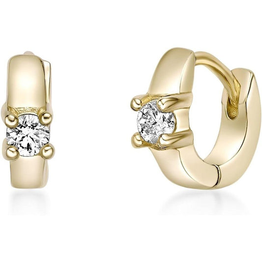 Lab Grown Diamond Huggie Hoop Earrings for Women - 18k Yellow Gold Silver Earrings for Her (F - G, VS1 - VS2, 0.10 cttw) Petite Hypoallergenic Snap - In Hinged Hoops - Future Jewelry