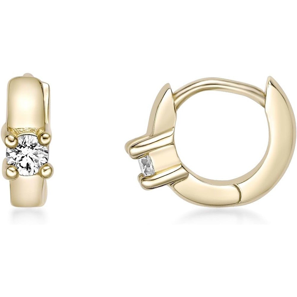 Lab Grown Diamond Huggie Hoop Earrings for Women - 18k Yellow Gold Silver Earrings for Her (F - G, VS1 - VS2, 0.10 cttw) Petite Hypoallergenic Snap - In Hinged Hoops - Future Jewelry