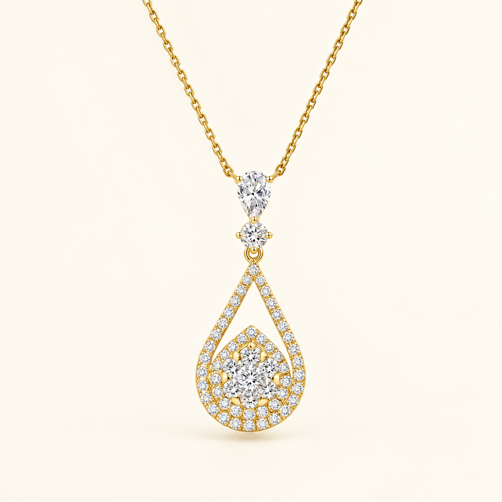 Lab Grown Diamond Pear Pendant Necklace in 18K Yellow Gold - Future Jewelry